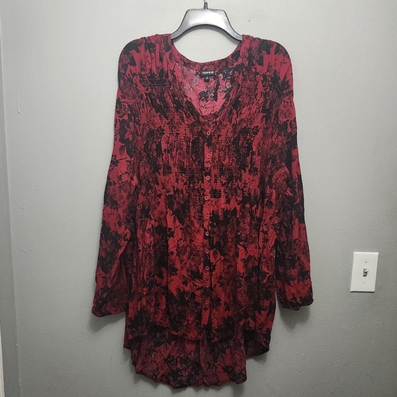 Torrid women's button-down shirt tunic blouse size 4 red and black smock… - Picture 1 of 9